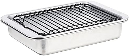 Nordic Ware Naturals 3 Piece Compact Pan Set, Toaster Oven, Counter Ovens, Air Fryer and Broiler Safe, Size for 1-2 Portions - Includes Baking Sheet, Broiling Rack and Rectangular Pan