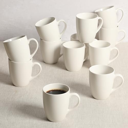 Gibson Home Great Essentials 12 Ounce Porcelain Coffee Mugs - Set of 12 - Cups for Latte, Hot Tea, Cappuccino, Mocha, Espresso, Cocoa