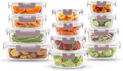JoyJolt 24pc Borosilicate Glass Storage Containers with Lids | 12 Airtight/Freezer Safe Food Storage Containers for Pantry and Kitchen | Meal Prep Container for Lunch | Glass meal Set