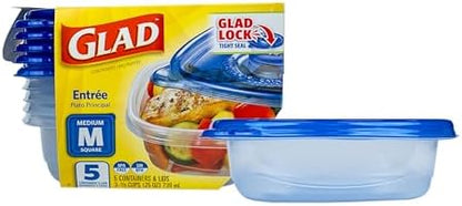 Glad GladWare Entree Food Storage Containers, Medium Square, 25 oz - 5 Count (Pack of 6)