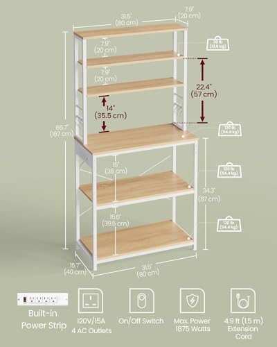 VASAGLE Coffee Bar, 31.5 Inches 6-Tier Baker's Rack with 6 Hooks