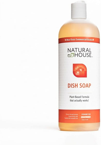 Natural House Scrubby - Plant-Based Enzyme Hand Dish Soap - Cuts Grease, Gentle on Hands - Septic-Safe, Plumbing-Friendly - Sensitive Skin Friendly - Citrus Scent - 32 oz