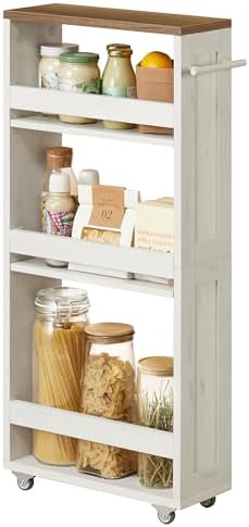 VASAGLE 4-Tier Slide-Out Storage Cart, Slim Kitchen Cart with Wheels