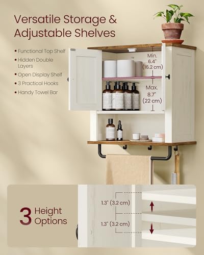 VASAGLE Bathroom Cabinet with Towel Bar, Wall-Mounted, 2 Barn Doors