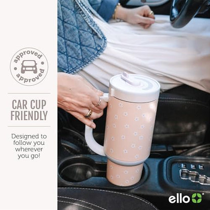 Ello Oasis Insulated Stainless Steel Tumbler with Straw, Strawberries, 40 Ounces (Pack of 8)