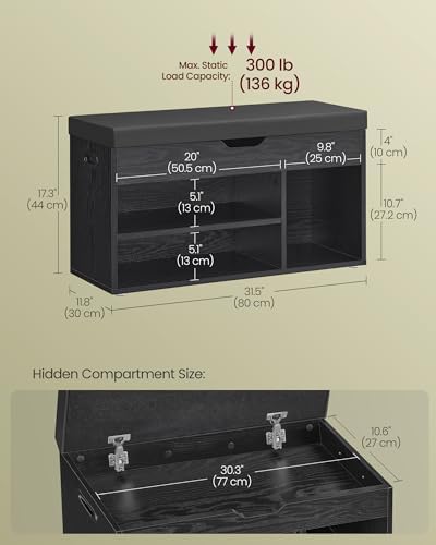 VASAGLE Storage Bench with Cushion, Shoe Bench,11.8 x 31.5 x 17.3 Inches