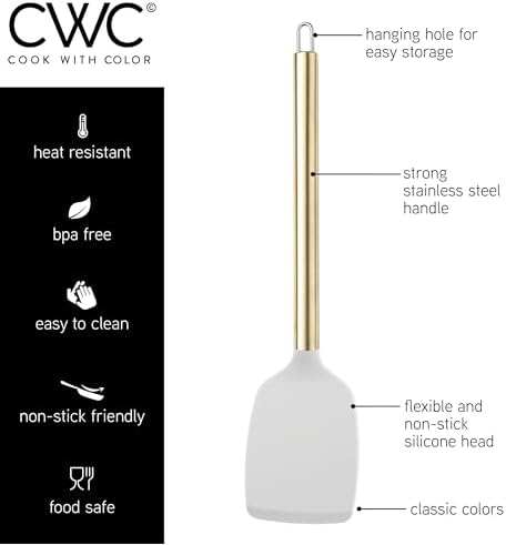 COOK WITH COLOR Silicone Cooking Utensils, Kitchen Utensil Set, Easy to Clean Silicone Kitchen Utensils, Cooking Utensils for Nonstick Cookware, Kitchen Gadgets Set with Holder, 11 Pieces
