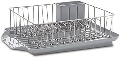 Farberware Classic 3-Piece Dish Drying Rack Set, Gray - Rust-Resistant Dish Rack for Kitchen Counter with Self-Draining Board and Flatware Caddy
