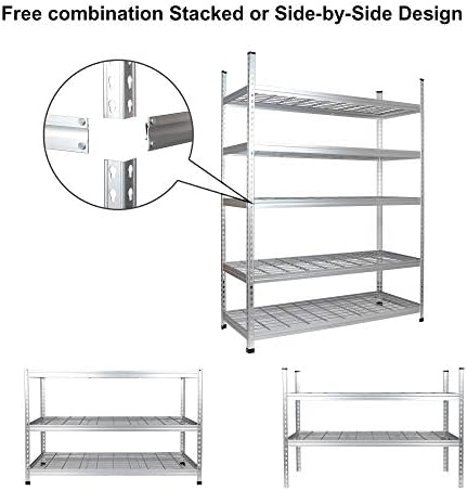Amazon Basics Heavy Duty 5 Shelf Storage Shelving Unit, High-Grade Aluminum, Shelves, Adjustable Height, 60" x 24" x 78", Silver