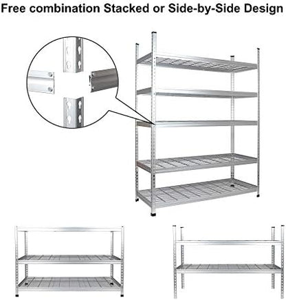 Amazon Basics Heavy Duty 5 Shelf Storage Shelving Unit, High-Grade Aluminum, Shelves, Adjustable Height, 60" x 24" x 78", Silver
