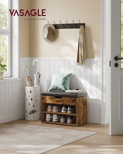 VASAGLE Storage Bench with Cushion, Shoe Bench, 11.8 x 23.6 x 17.3 Inches