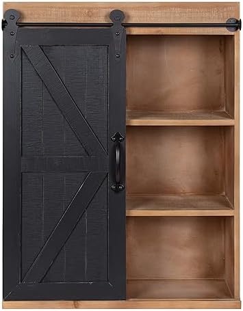 Kate and Laurel Cates Rustic Wall Cabinet; 22 x 28; Black and Rustic Brown; Farmhouse Wall-Mounted Storage Cabinet