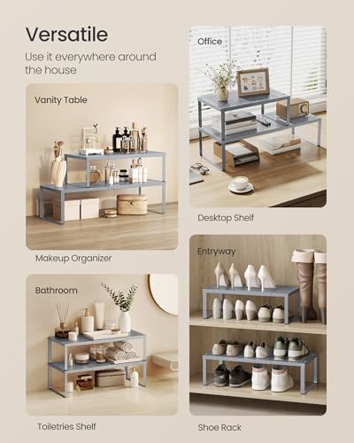 SONGMICS Spice Rack, Expandable Kitchen Countertop Shelf, Steel, Set of 2