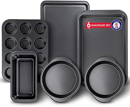 Baking Set – 6 Piece – Deluxe Non Stick Black Coating Inside and Outside – Carbon Steel Bakeware Set – PFOA PFOS and PTFE Free by Bakken