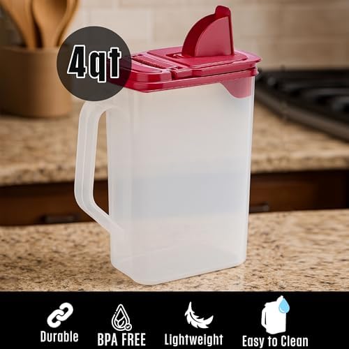 Buddeez Clear Pantry Storage Container, Dry Storage, 4 Quart, Red Lid