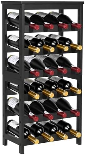 VEVOR 24 Bottle Detachable Wine Rack, 6-Tier Wine Bottle Holder,Solid Bamboo Wood Freestanding Floor Display Wine Storage Shelves with Table Top, for Kitchen,Cellar,Bar,Dining Room,Living Room(Black)