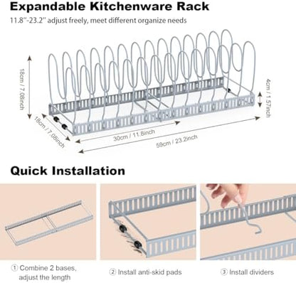 Housolution Pot and Pan Lid Organizer Holder Storage Rack, Grey