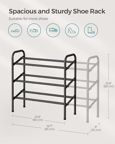 SONGMICS Expandable Shoe Rack, 3-Tier Metal Shoe Organizer, Holds 20 Pairs
