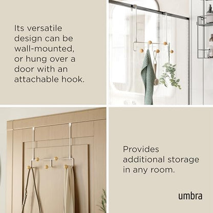 Umbra Estique Over the Door Organizer, 5-Hook Steel, Small, White/Natural