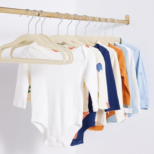Amazon Basics Kids Space Saving Velvet Non-Slip Clothes Hangers with Shoulder Notches for Infant and Toddler, 11.6", Beige 50 Count (Pack of 4)