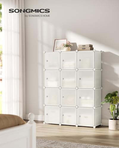 SONGMICS 12 Cube Storage Organizer with doors，Plastic stackable cube shelf