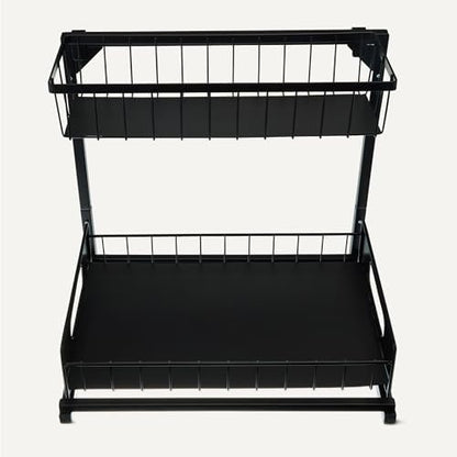 Amazon Basics L-Shape Under Sink Storage Pull Out Cabinet Organizer, Space-Saving Design, Durable and Rust-Resistant, Black, Pack of 2
