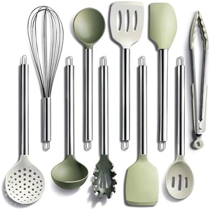 COOK WITH COLOR Silicone Cooking Utensils, Kitchen Utensil Set, Easy to Clean Silicone Kitchen Utensils, Cooking Utensils for Nonstick Cookware, Kitchen Gadgets Set, 10 Pieces, Green