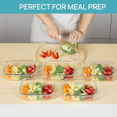 Vtopmart 5 Pack 35oz Glass Food Storage Containers with Lids, Green