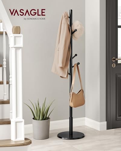VASAGLE Solid Wood Coat Rack, Free Standing, 8 Hooks, 3 Height Options