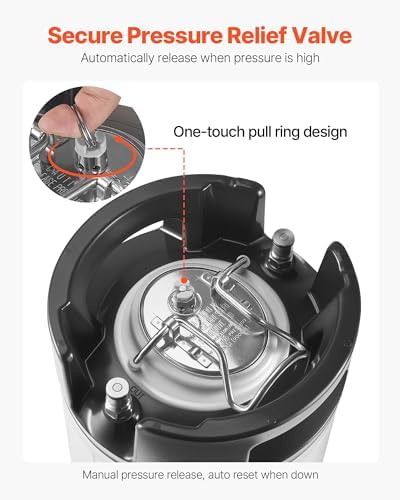 VEVOR Corny Keg, 5 Gallon Ball Lock Keg, SUS304 Cold Brew Kegs with Dual Rubber Handles & Heavy-Duty Rubber Bottom, Brewing Equipment for Home Brewing Party, 1 PCS