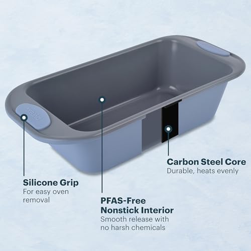 Pyrex 8-Piece Metal Bakeware Set with Heatsafe Silicone Handles, Cerulean