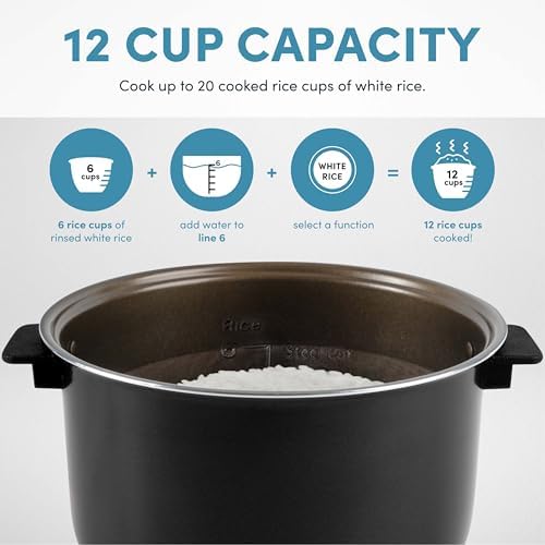 AROMA® 6-Cup (Uncooked)/ 12-Cup (Cooked) Slow Cook Rice Cooker and Brown Rice Cooker with Lift-Out Pot Handles and Silicone Storage Lid, PFAS-Free Ceramic Coating