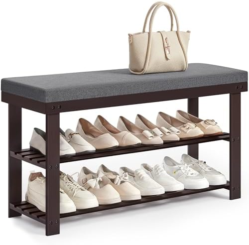 SONGMICS Bamboo Shoe Bench, 3-Tier Shoe Rack, 11.8 x 35.4 x 19.2 Inches