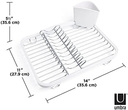 Umbra Sinkin Dish Drying Rack, in Sink or Countertop Drainer, White/Nickel