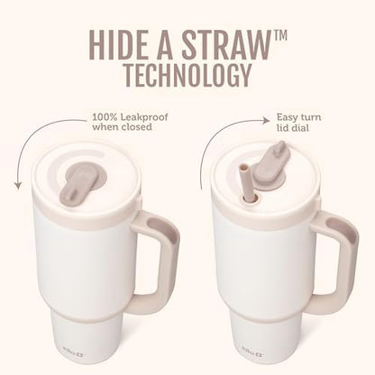 Ello Oasis 40oz Insulated Stainless Steel Tumbler with Straw, Cream Tonal