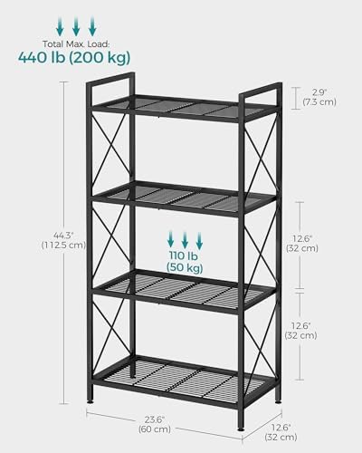 SONGMICS 4-Tier Steel Storage Rack, Shelving Unit with X Side Frames