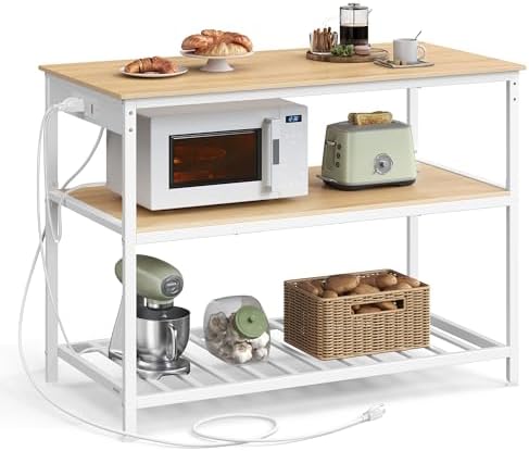 VASAGLE Kitchen Island with 3 Shelves, Storage Cabinet, Steel Structure