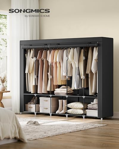 SONGMICS Portable Closet with Cover, 5 Hanging Rods and Shelves