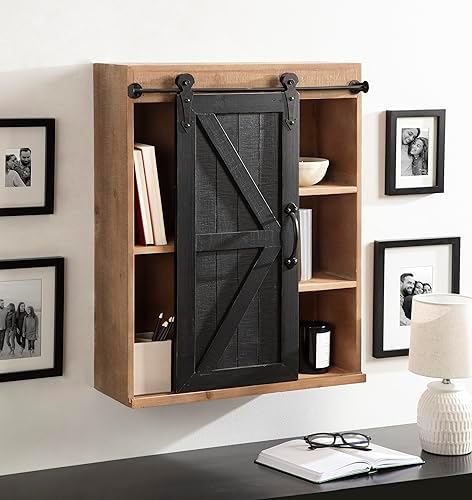Kate and Laurel Cates Rustic Wall Cabinet; 22 x 28; Black and Rustic Brown; Farmhouse Wall-Mounted Storage Cabinet