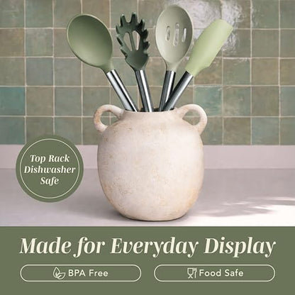 COOK WITH COLOR Silicone Cooking Utensils, Kitchen Utensil Set, Easy to Clean Silicone Kitchen Utensils, Cooking Utensils for Nonstick Cookware, Kitchen Gadgets Set, 10 Pieces, Green