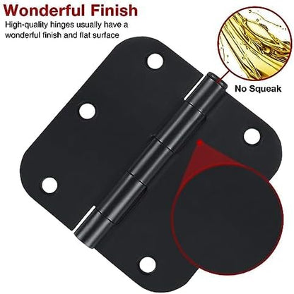 Rounded Door Hinges 3-1/2" x 3.5 inch, 5/8 Radius, Matte Black 3 ½ Inch 42 Pack