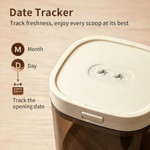 Airtight Food Storage Container with Magnetic Scoop & Built-in Leveler, 1200ML Coffee Storage Container with Date Tracker, BPA Free UV Blocking Food Container for Coffee Beans, Ground Coffee, Tea