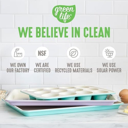 GreenLife Bakeware 18” x 13” Half Cookie Sheet Baking Pan, Non-Toxic PFAS-Free Healthy Ceramic Nonstick, Oven Safe to 450°F, Easy Release, Even Heating, Easy Clean, Taupe