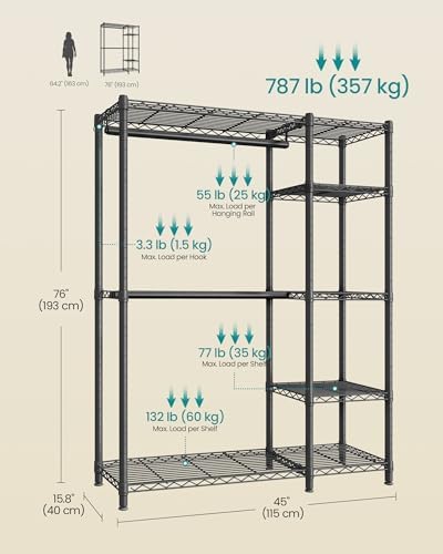 SONGMICS Closet Organizers and Storage, Clothes Rack with Shelves
