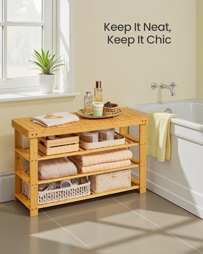 SONGMICS Shoe Rack Bench, 4 Tier Bamboo, 11.3 x 35.2 x 20.5 Inches