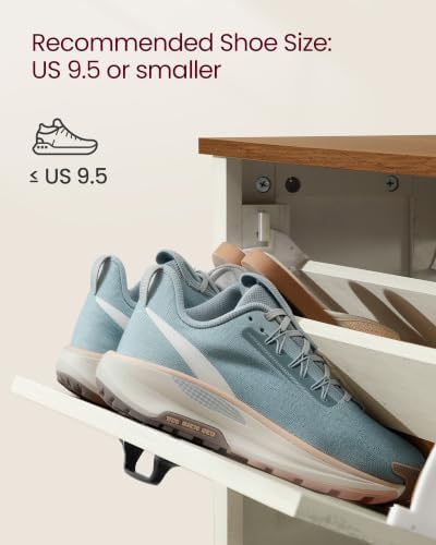 VASAGLE Farmhouse Shoe Cabinet, Narrow Storage Organizer, 2 Flip Drawers