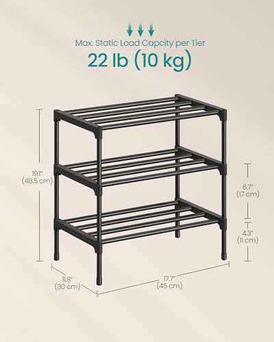 SONGMICS Shoe Rack, 3-Tier Stackable Metal Shoe Organizer, 17.7" Wide