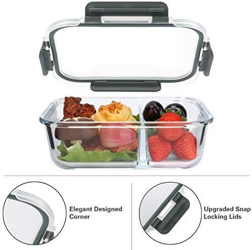 MCIRCO 5-Pack 36oz Glass Meal Prep Containers with 2 Compartments
