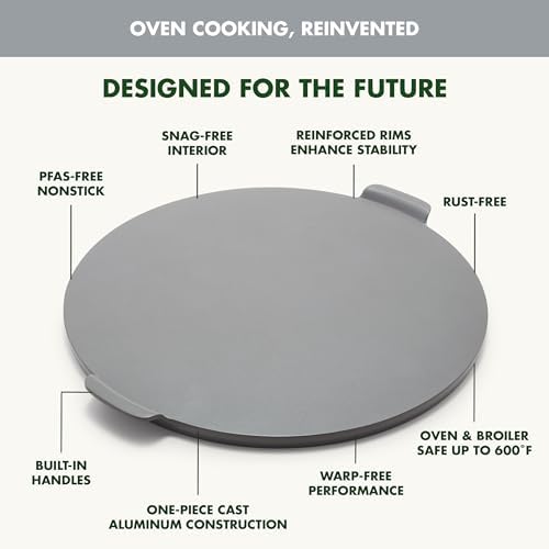 GreenPan Premiere Ovenware Healthy Ceramic Nonstick 16.5" Pizza Pan, PFAS-Free, Warp-Free Bakeware, Durable Quick Heating Baking Tray, Oven & Broiler Safe to 600F, Dishwasher Safe, Gray