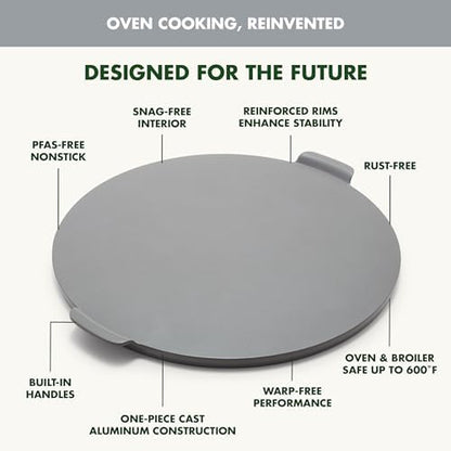GreenPan Premiere Ovenware Healthy Ceramic Nonstick 16.5" Pizza Pan, PFAS-Free, Warp-Free Bakeware, Durable Quick Heating Baking Tray, Oven & Broiler Safe to 600F, Dishwasher Safe, Gray